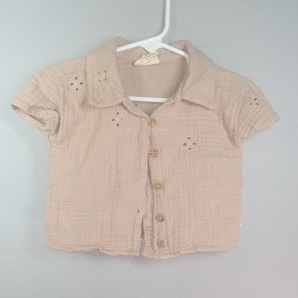 Easy Peasy Girls Button-Up Short Sleeve Khaki Shirt Size 12 months